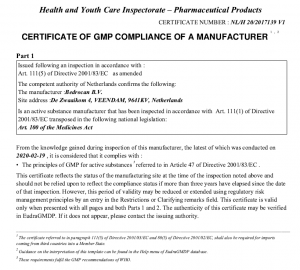 Certificazione di conformità GMP